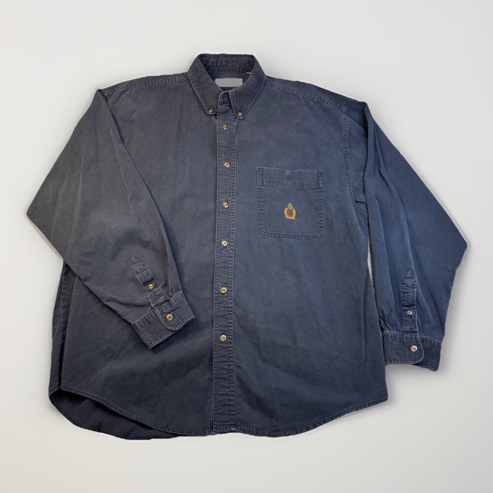 Bugle Boy Blue Navy Shirt Classic Vintage Button Down Long Sleeves Logo Men L/XL